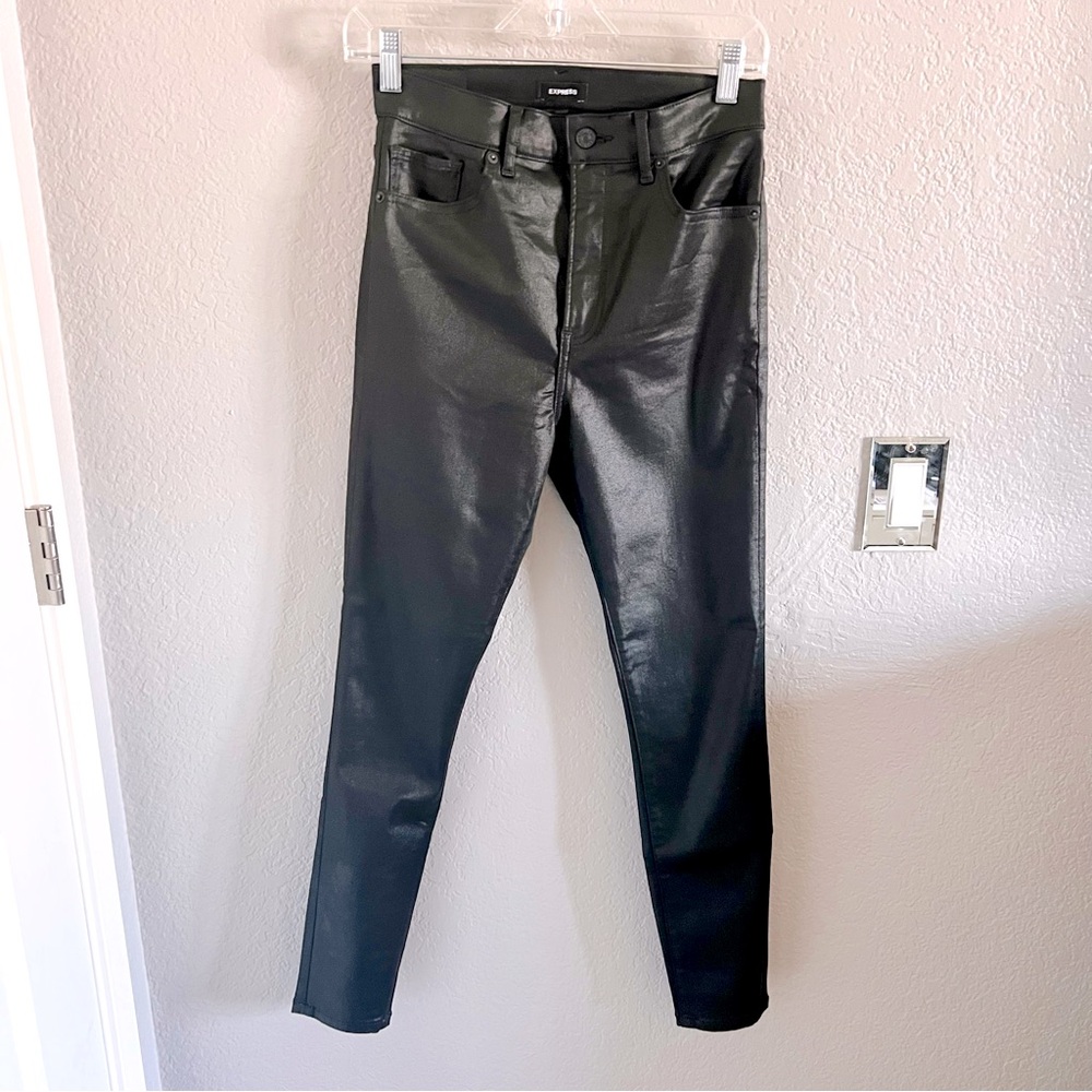High Waisted Coated Black Skinny Jean